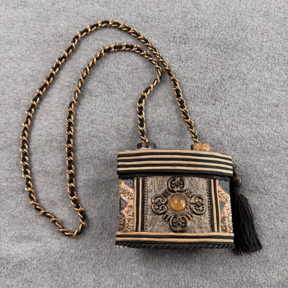 Vintage Style Micro Crossbody Bag Tassel Bead Ornate Bronze Gold Black Mini Bag